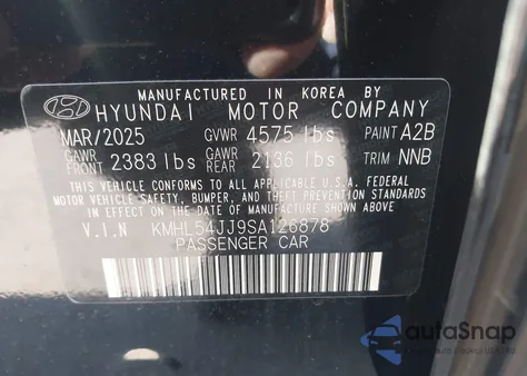 2025 Hyundai Sonata Hybrid Limited from USA, damaged, VIN KMHL54JJ9SA126878